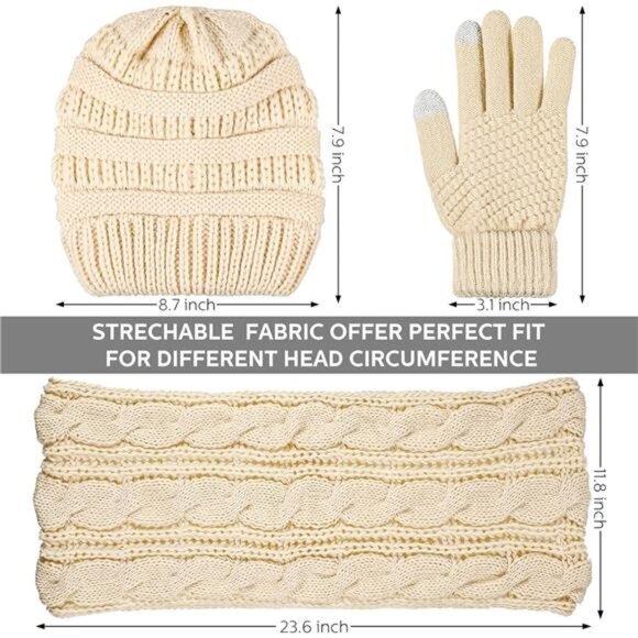 JaGely 9 Pcs Women Winter Hats Gloves Scarf Set Knit Beanie Hat Touchscreen - Picture 2 of 8
